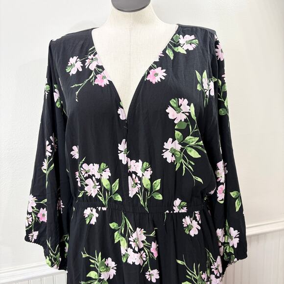 Torrid Plus Size 6X Maxi Challis Tiered V-Neck Dress Floral Boho Pockets Black - Picture 2 of 12